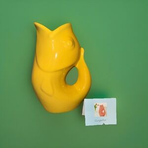 Gurglepot Fish Pitcher Sunflower Yellow Vase 9 1/2" 42oz Gurgles When Poured